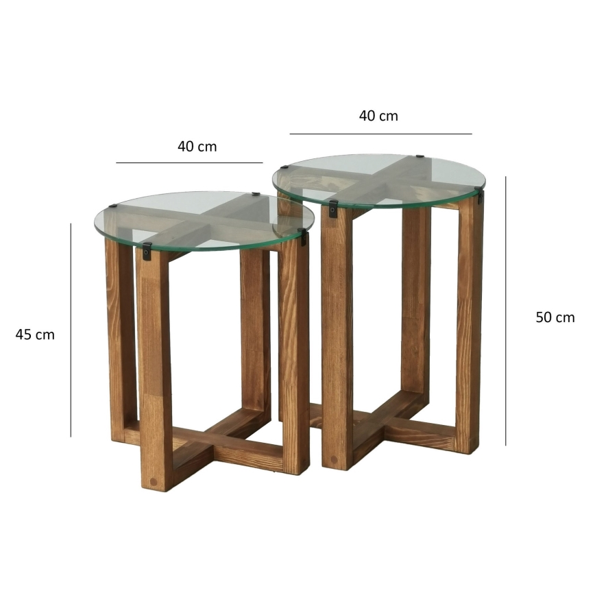ZESTAW 2x Stół składany AMALFI śr. 40 cm brązowy/przezroczysty