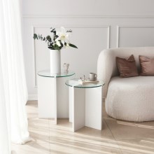 ZESTAW 2x Stół składany LILY śr. 40 cm biały/przezroczysty