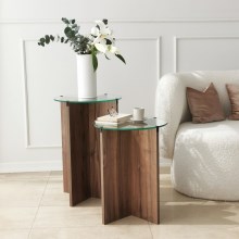 ZESTAW 2x Stół składany LILY śr. 40 cm brązowy/przezroczysty
