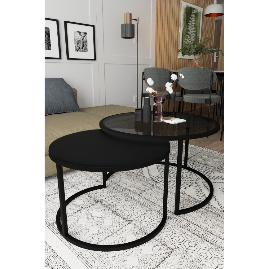 ZESTAW 2x Stolik kawowy BORA śr. 57/75 cm czarny