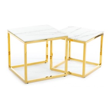 ZESTAW 2x Stolik kawowy LIGHT 42x45 cm zl./biały dekor marmur