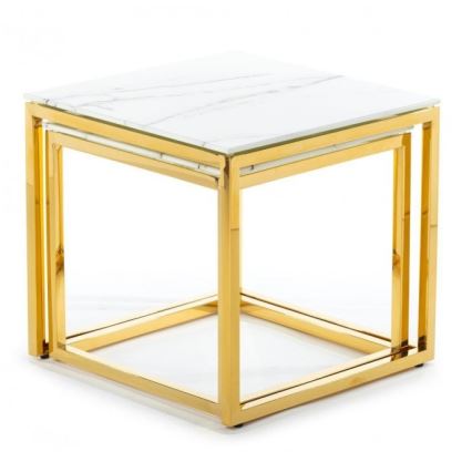 ZESTAW 2x Stolik kawowy LIGHT 42x45 cm zl./biały dekor marmur