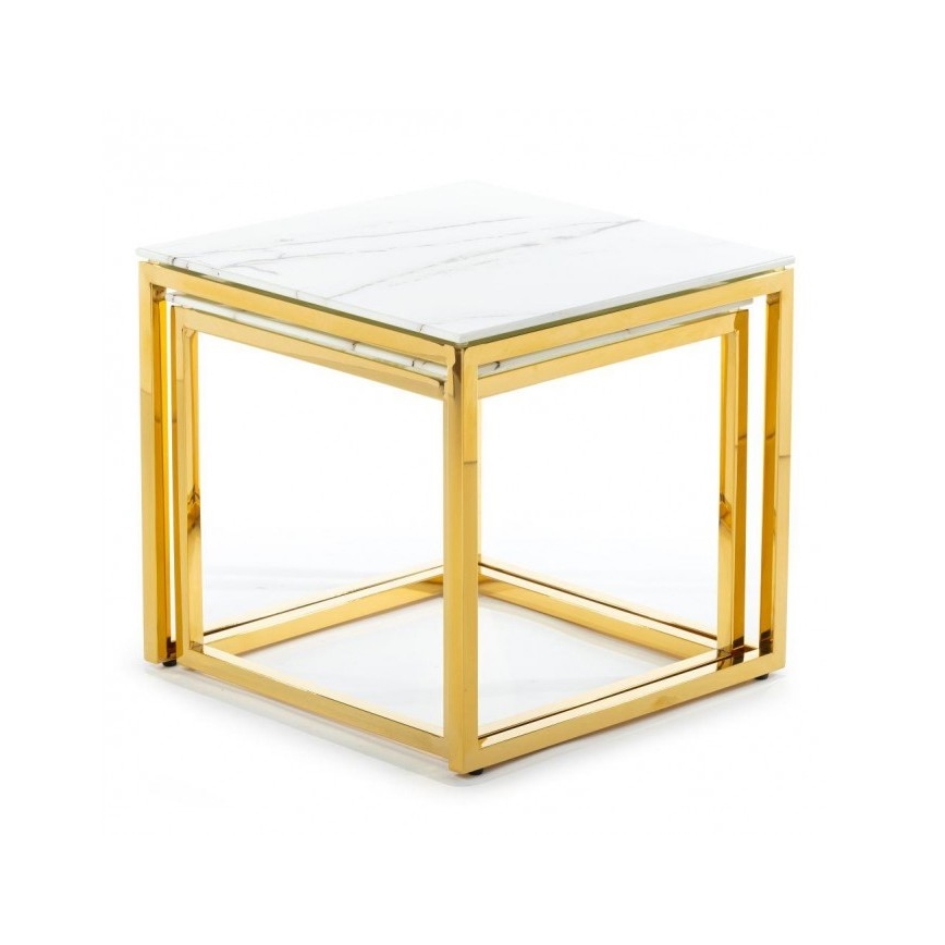ZESTAW 2x Stolik kawowy LIGHT 42x45 cm zl./biały dekor marmur