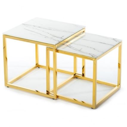 ZESTAW 2x Stolik kawowy LIGHT 42x45 cm zl./biały dekor marmur