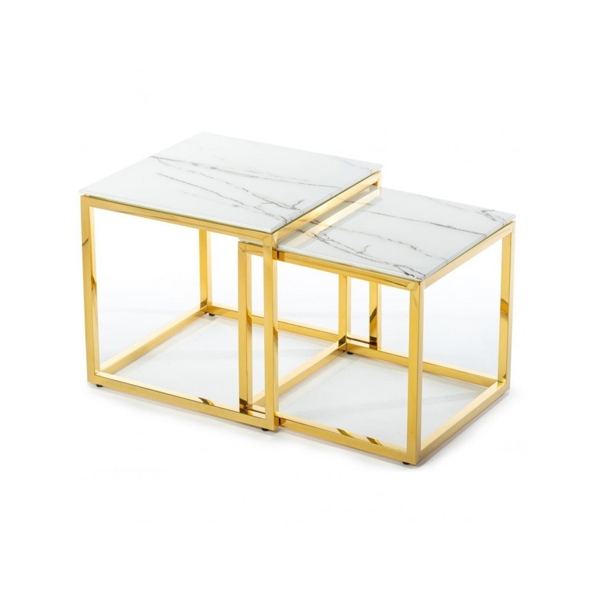ZESTAW 2x Stolik kawowy LIGHT 42x45 cm zl./biały dekor marmur