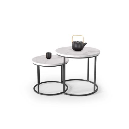 ZESTAW 2x Stolik kawowy OREO śr. 43/53 cm czarny/dekor marmur