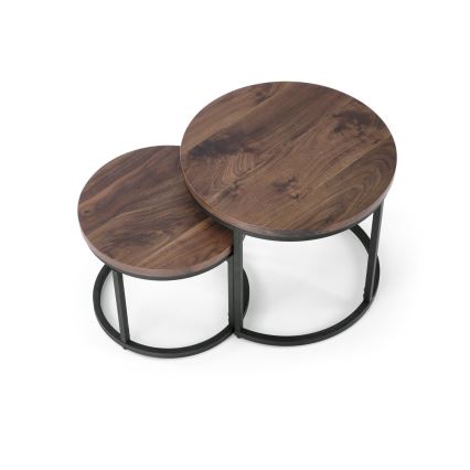 ZESTAW 2x Stolik kawowy OREO śr. 43/53 cm czarny/orzech