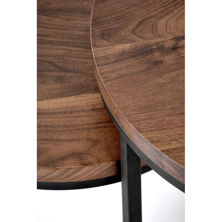 ZESTAW 2x Stolik kawowy OREO śr. 43/53 cm czarny/orzech