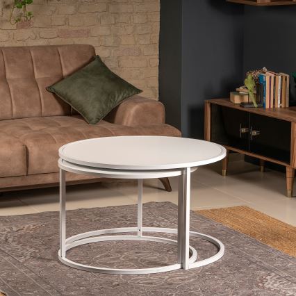 ZESTAW 2x Stolik kawowy TAMBUR biały