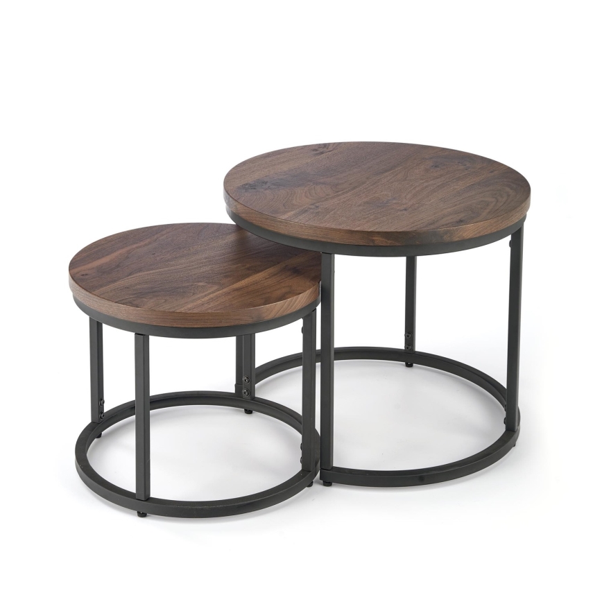 ZESTAW 2x Stolik konferencyjny OREO śr. 43/53 cm czarny/orzech