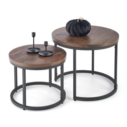 ZESTAW 2x Stolik konferencyjny OREO śr. 43/53 cm czarny/orzech