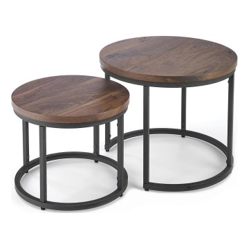 ZESTAW 2x Stolik konferencyjny OREO śr. 43/53 cm czarny/orzech