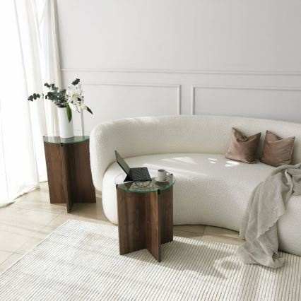 ZESTAW 2x stolik pomocniczy LILY śr. 40 cm brązowy/przezroczysty