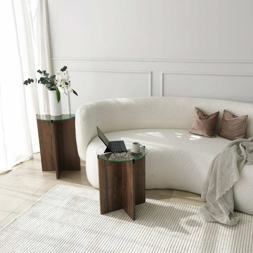 ZESTAW 2x stolik pomocniczy LILY śr. 40 cm brązowy/przezroczysty