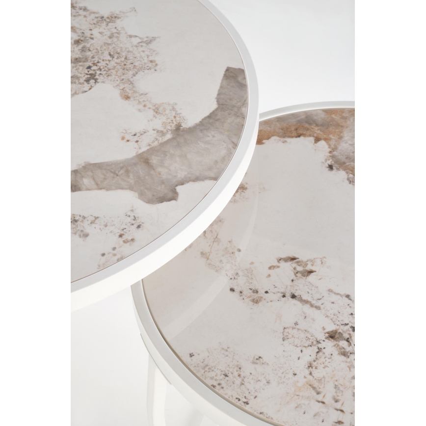 Zestaw 2x stolików kawowych AURORO — beżowy/biały