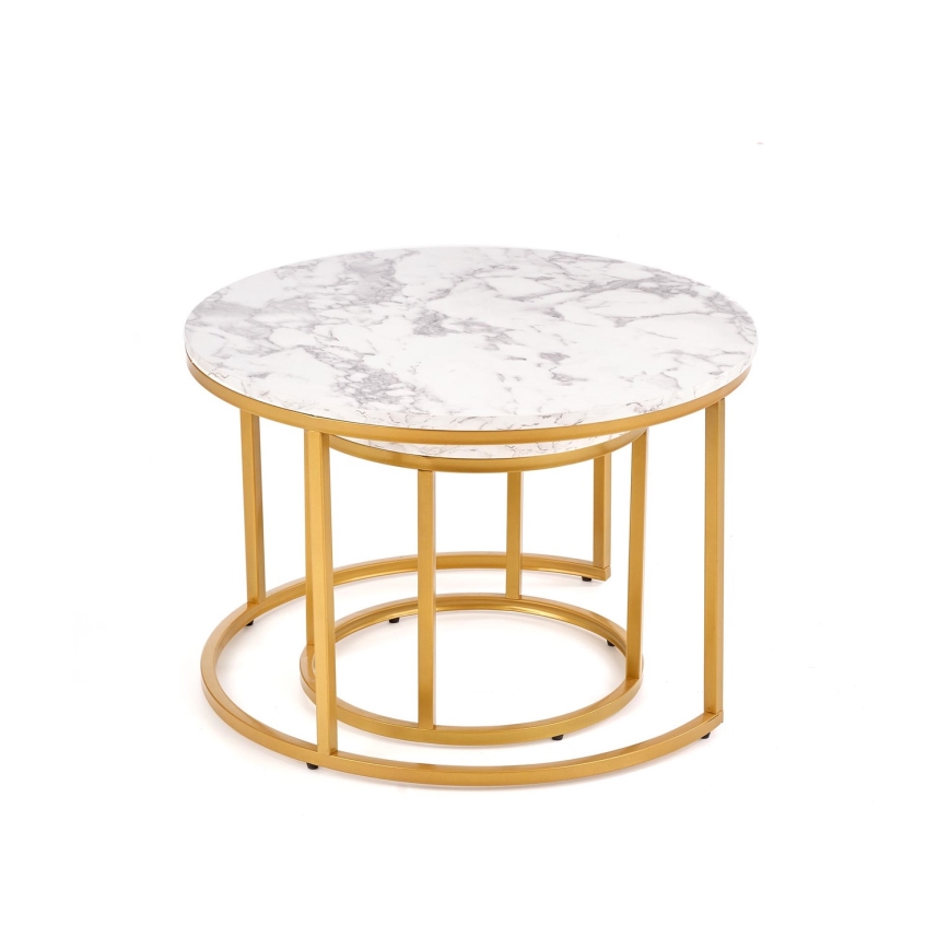 Zestaw 2x stolików kawowych PACILA, dekor marmur/złoto