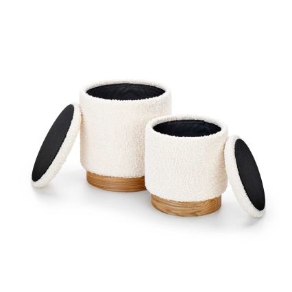 ZESTAW 2x Taboret CANCUN śr. 31/38 cm biały/brązowy