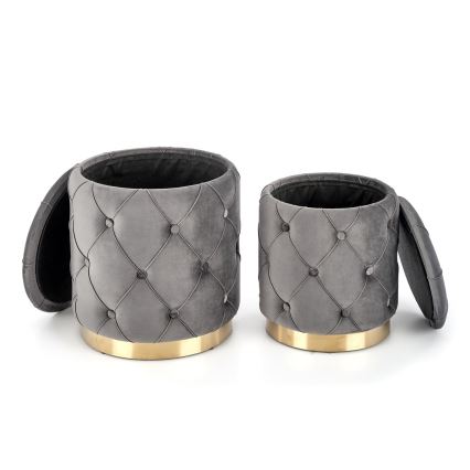ZESTAW 2x Taboret POLLY śr. 40/44 cm szary/złoty