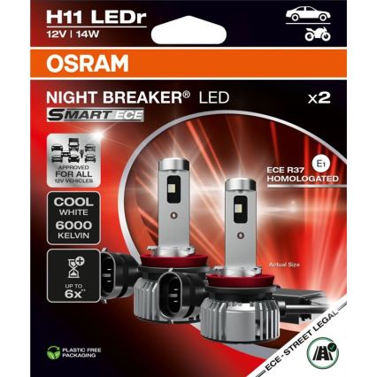 Zestaw 2x żarówek samochodowych LED NIGHT BREAKER SMART H11 PGJ19-2/14W/12V 6000K - Osram