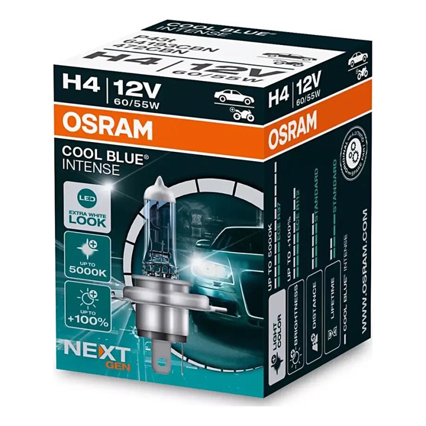 ZESTAW 2x Żarówka samochodowa COOL NIEBIESKI H4 P43t/60/55W/12V 5000K - Osram