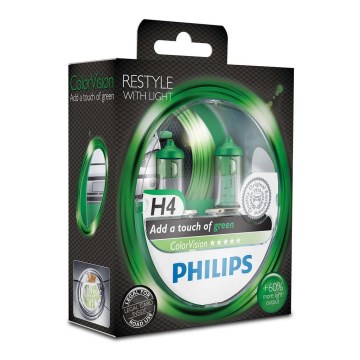 ZESTAW 2x Żarówka samochodowa Philips COLOR VISION 12342CVPYS2 H4 P43t-38/55W/12V