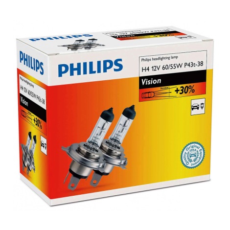 ZESTAW 2x Żarówka samochodowa Philips VISION 12342PRC2 H4 P43t-38/60W/55W/ 12V