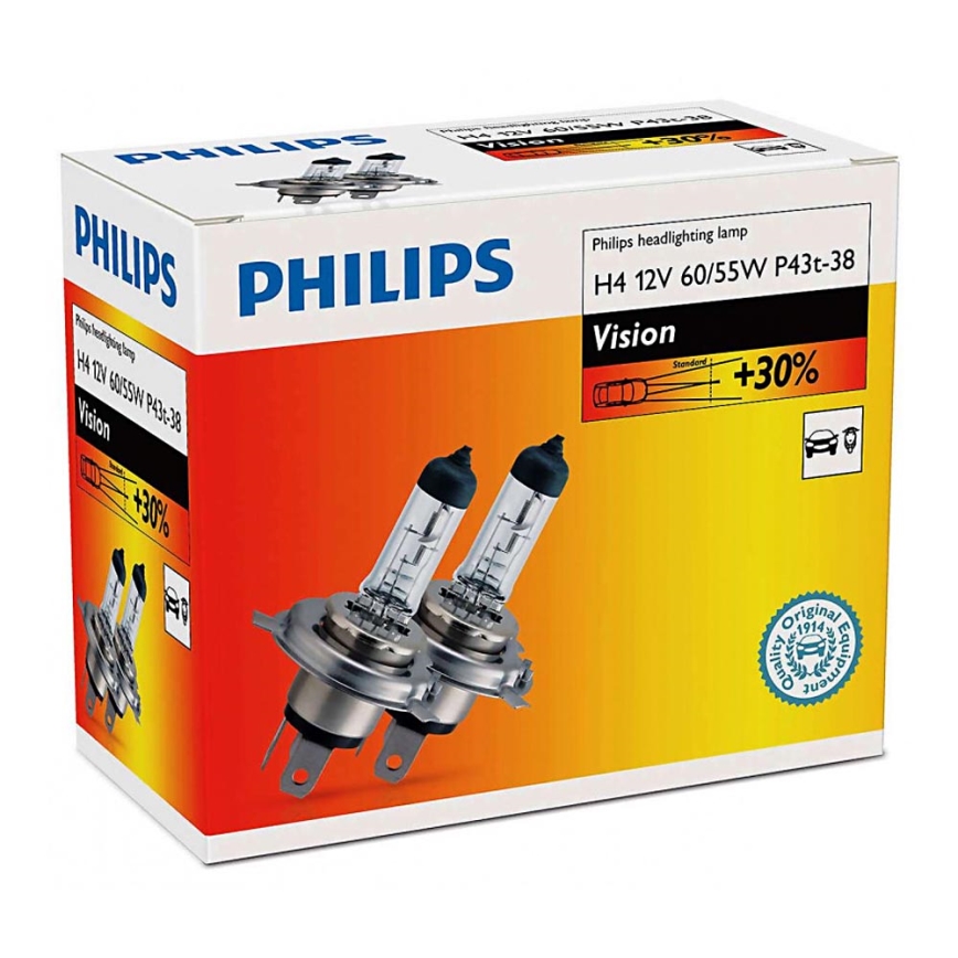 ZESTAW 2x Żarówka samochodowa Philips VISION 12342PRC2 H4 P43t-38/60W/55W/12V