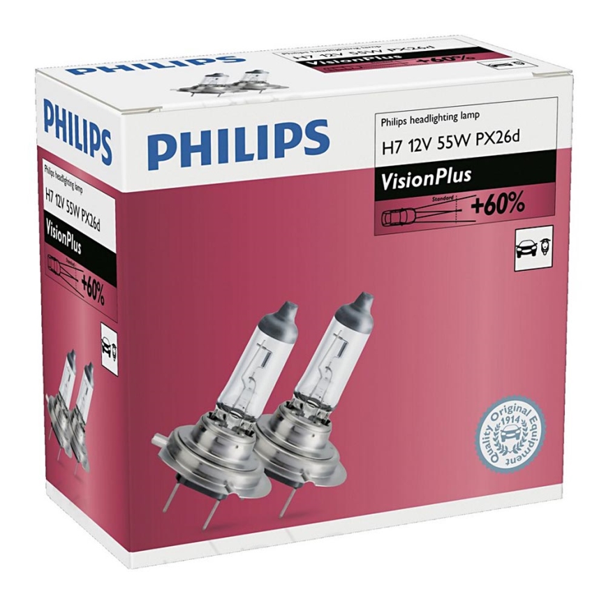 ZESTAW 2x Żarówka samochodowa Philips VISIONPLUS 12972VPC2 H7 PX26d/55W/12V