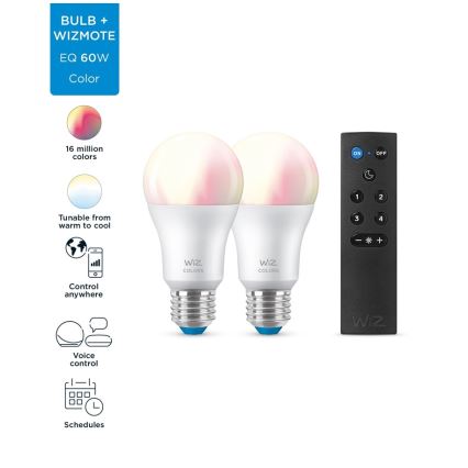 ZESTAW 2x Żarówka ściemniana LED RGBW A60 E27/8,5W/230V 2200-6500K Wi-Fi + pilot zdalnego sterowania - WiZ