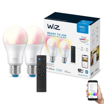 ZESTAW 2x Żarówka ściemniana LED RGBW A60 E27/8,5W/230V 2200-6500K Wi-Fi + pilot zdalnego sterowania - WiZ