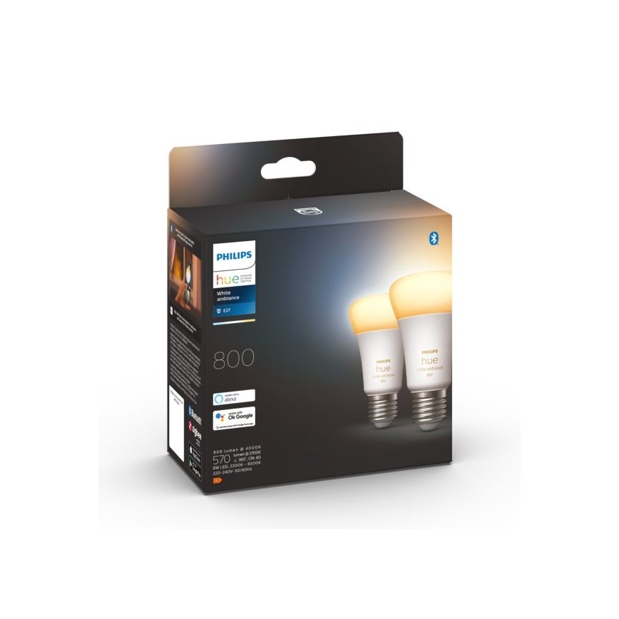 Zestaw 2×LED ściemnialna żarówka Philips Hue WHITE AMBIANCE E27/6W/230V 2200-6500K