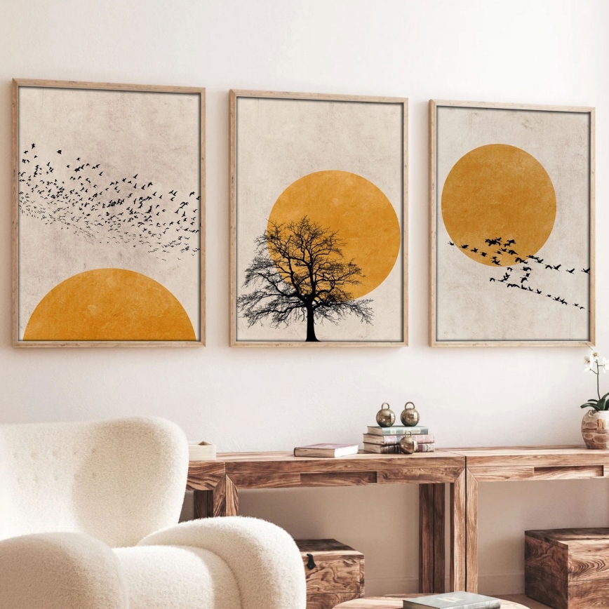 Zestaw 3 obrazów w ramce 50x70 cm beżowy/pomarańczowy