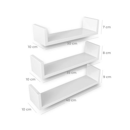 Zestaw 3 półek ściennych SHELFY, biały