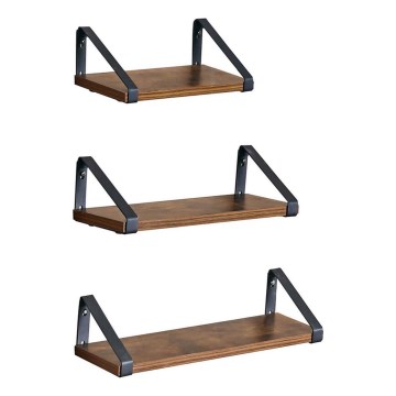 Zestaw 3 półek ściennych SHELFY, brązowo-czarny