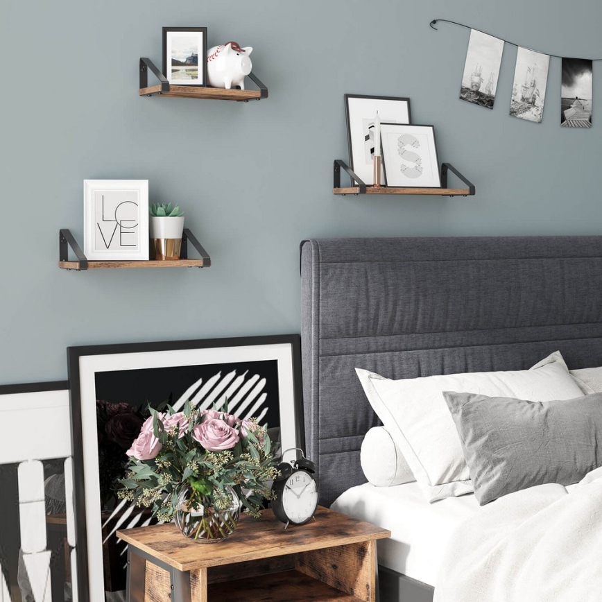 Zestaw 3 półek ściennych SHELFY, brązowo-czarny