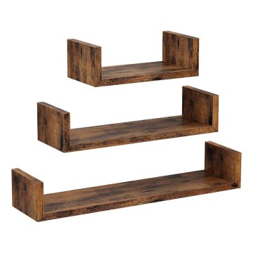 Zestaw 3 półek ściennych SHELFY, kolor brązowy