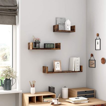 Zestaw 3 półek ściennych SHELFY, kolor brązowy