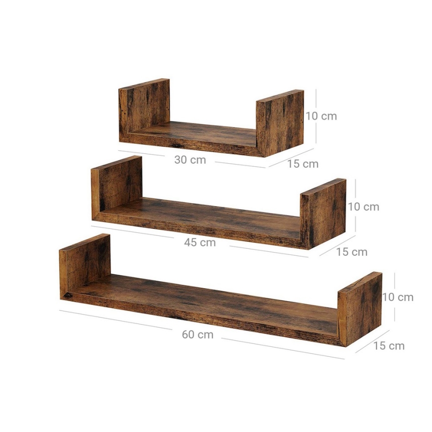 Zestaw 3 półek ściennych SHELFY, kolor brązowy