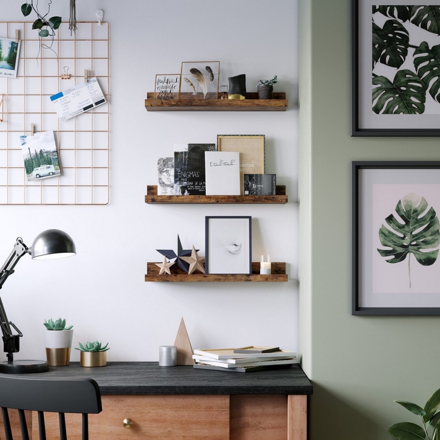 Zestaw 3 półek ściennych SHELFY — brązowe