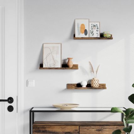 Zestaw 3 półek ściennych SHELFY — brązowe