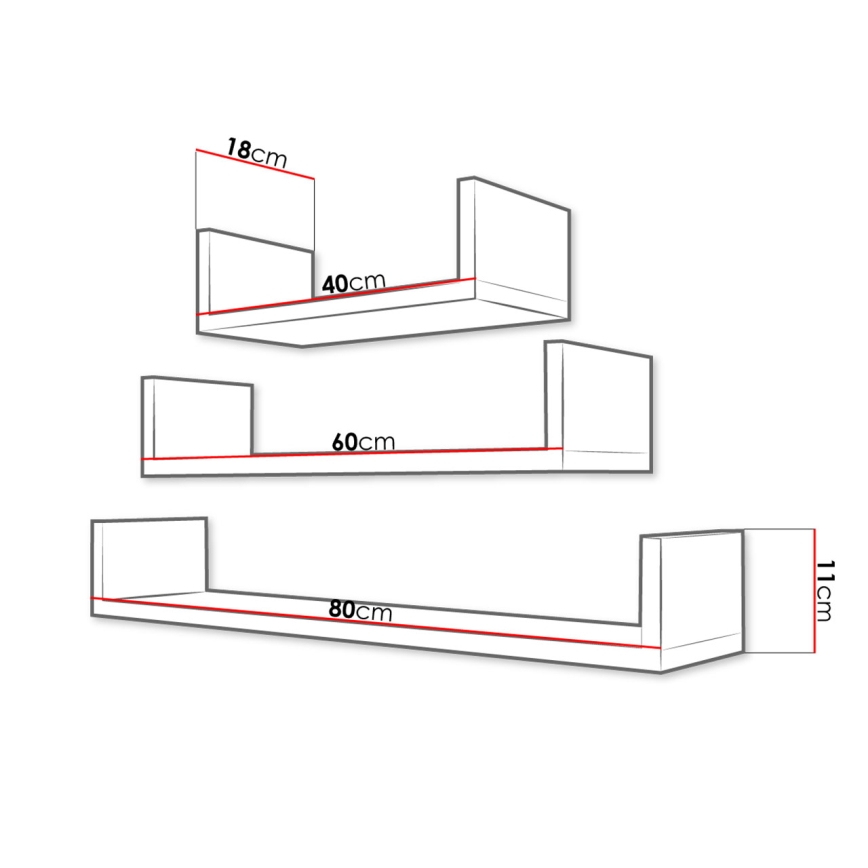 Zestaw 3 półek ściennych TRIO 11x40/60/80 cm kaszmir