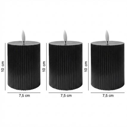 Zestaw 3 szt. świec LED BRILLO, zasilanie 2x AA, 10 cm, czarne, z pilotem