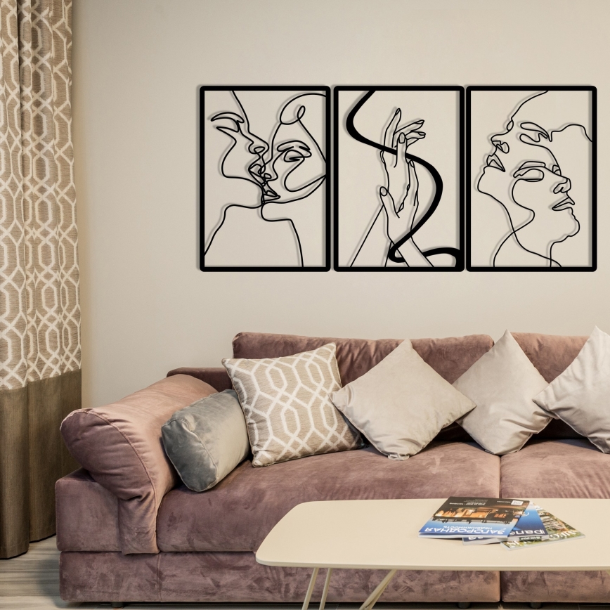 ZESTAW 3x Dekoracja ścienna 109x50 cm miłość metal