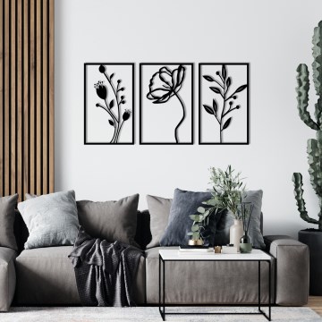 ZESTAW 3x Dekoracja ścienna 78x39 cm kwiaty metal