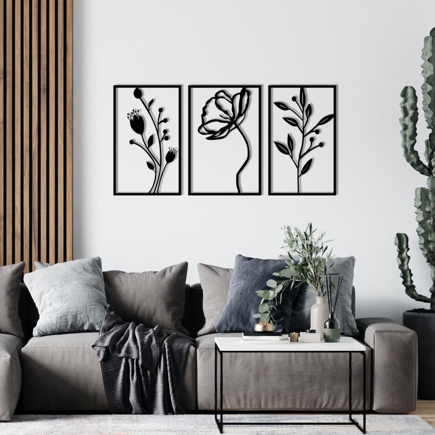 ZESTAW 3x Dekoracja ścienna 78x39 cm kwiaty metal