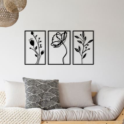 ZESTAW 3x Dekoracja ścienna 78x39 cm kwiaty metal
