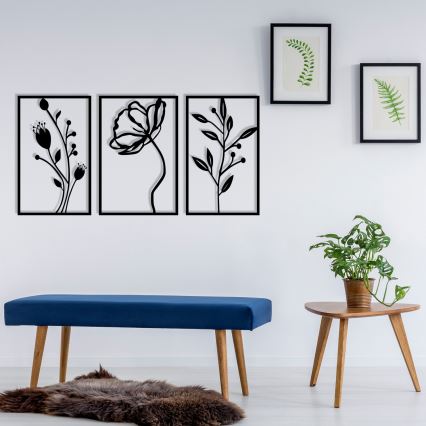 ZESTAW 3x Dekoracja ścienna 78x39 cm kwiaty metal