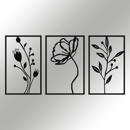 ZESTAW 3x Dekoracja ścienna 78x39 cm kwiaty metal