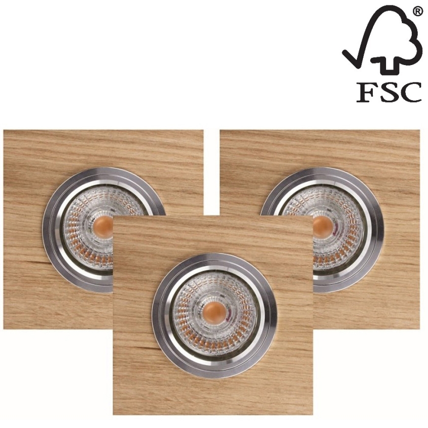ZESTAW 3x LED Oprawa wpuszczana VITAR 1xGU10/5W/230V CRI 90 dąb – certyfikat FSC