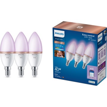 ZESTAW 3x LED RGB ściemnialna żarówka Philips SMART C37 E14/4,9W/230V 2200-6500K CRI 90